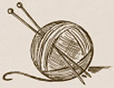 Cute drawing of ball of wool and knitting needles